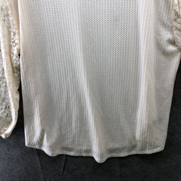 Torrid Waffle Long Sleeve Top Womens 2X Ivory Lace Balloon Sleeve Crewneck - Picture 4 of 9
